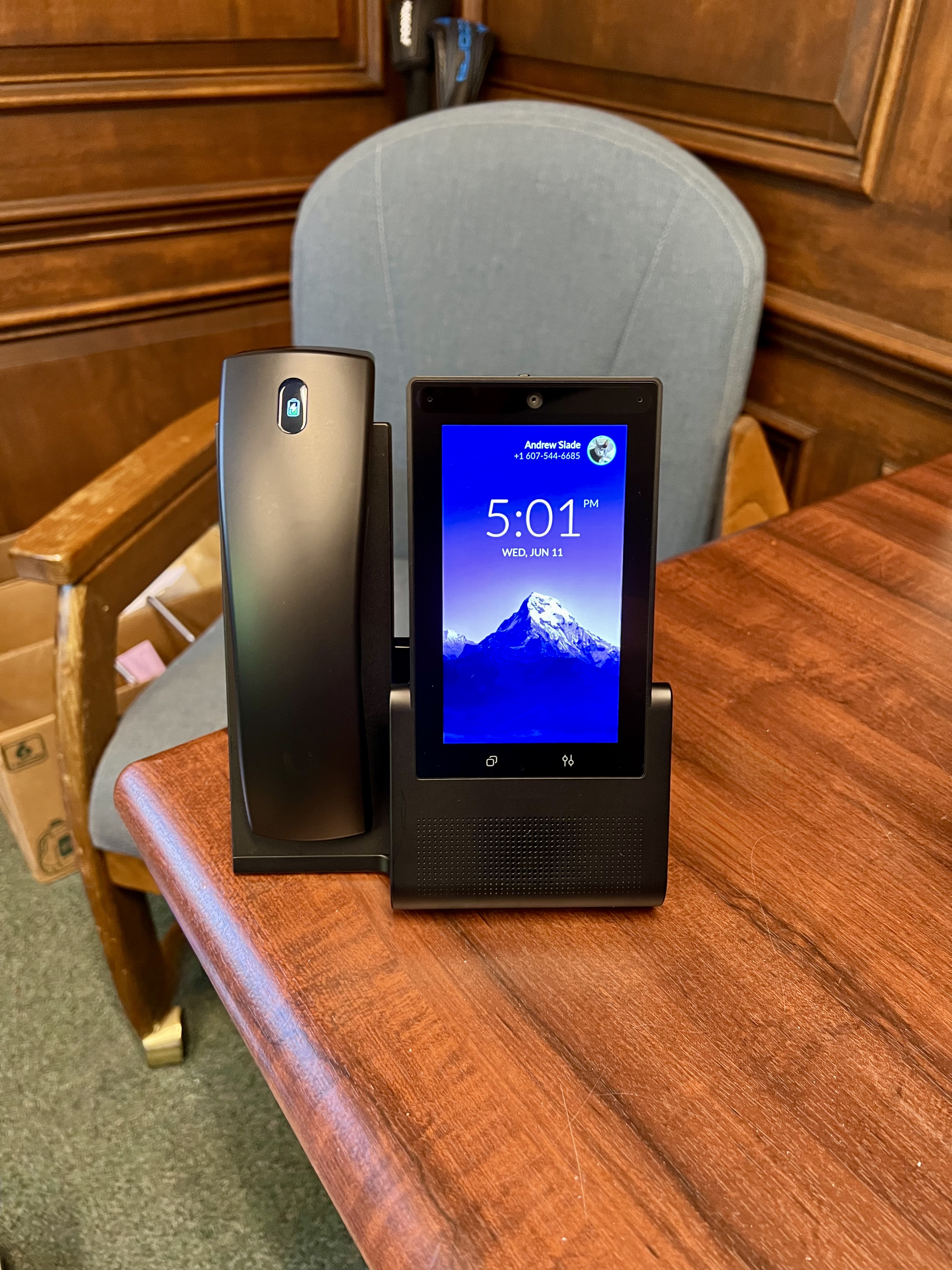 UniFi Talk desk phone deployed on conference room table
